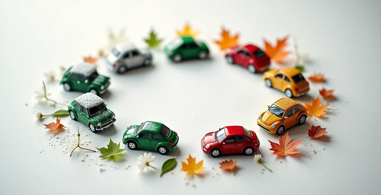 Abstract visualization of Quebec car buying seasons showing dealer inventory cycles through the year