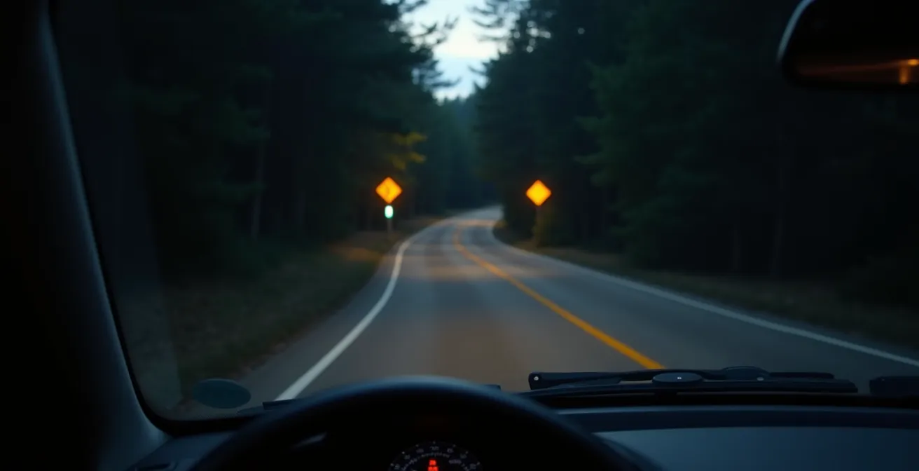 Night driving on Highway 175 through Quebec forest with wildlife crossing zones