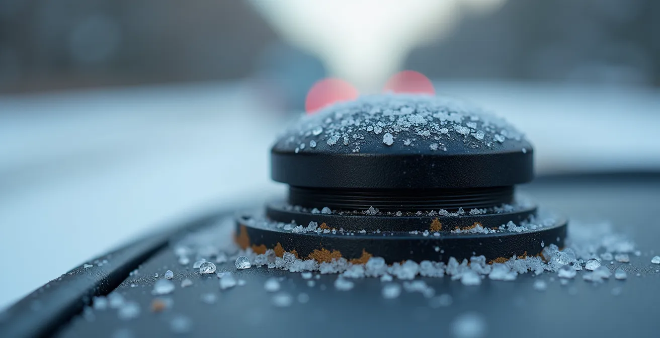 Macro shot of misaligned radar sensor showing measurement error amplification
