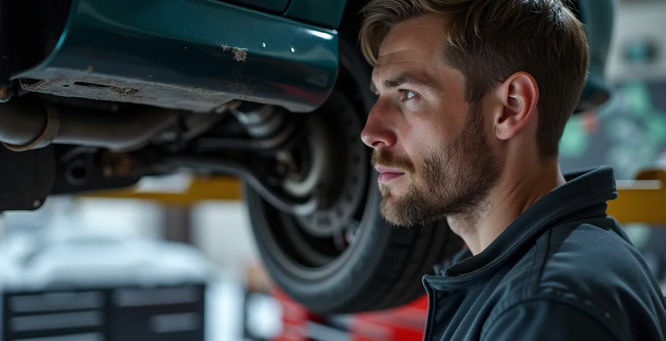 Modified car in Quebec garage after winter storage with inspection preparation