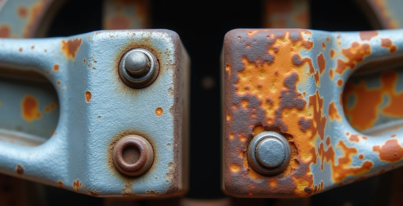 Side-by-side comparison of protected and unprotected vehicle undercarriages after Quebec winters